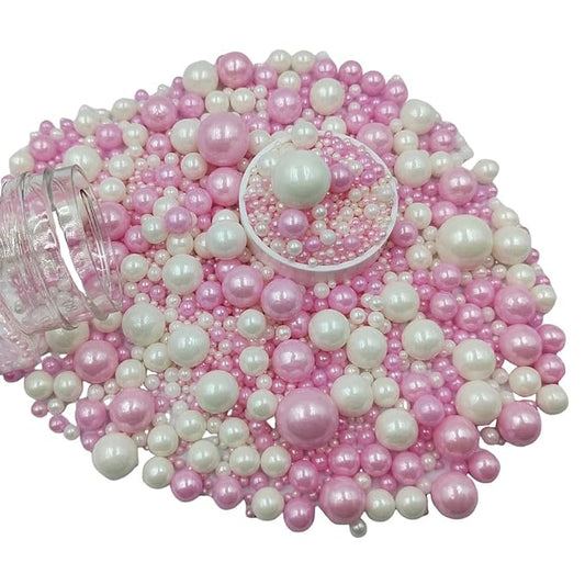 Edible White Pink Sugar Pearls Candy Sprinkles 120G/ 4.23Ounce Baking Cake Sprinkles Cupcake and Cake Topper Cookie Decorations Wedding Party Valentines Halloween Christmas Supplies