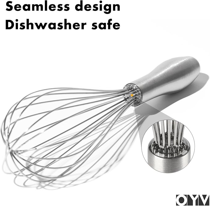 OYV 18/10 Stainless Steel Whisk, Ergonomic Handle, Dishwasher Safe Metal Whisk, Professional Wisk for Kitchen Cooking, Perfect for Blending, Whisking, Baking, and Beating, 10-Inch Wire Wisk