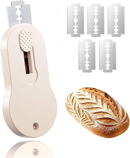 Bread Lame Sourdough Scoring Tool，Extractable & Magnetic Bread Knife Sourdough Scoring Tool，Bread Razor for Homemade Bread, Scoring Knife for Bread Baking, Includes 5 Razor Blades（Cream）
