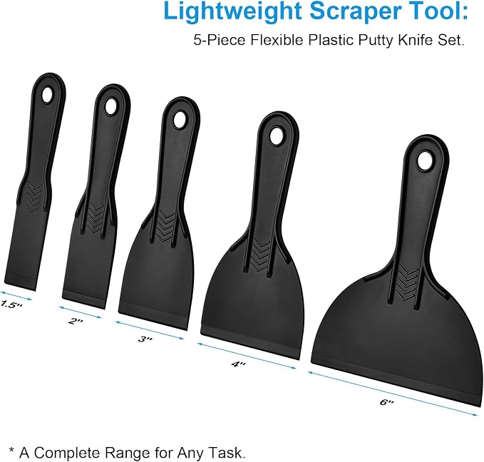 Plastic Putty Knife, Flexible Plastic Scraper Tool for Spackling, Multi-Size Paint Scraper Spreader Tool, Plastic Scraper for Drywall Repair, Paint Scraping, Art Craft & Wall Covering Removal