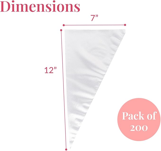 Set of 200 - Anti Burst Piping Bags 12 Inch - Prestee Tipless Icing Bags - Durable Frosting Piping Bag Tools - Pastry and Cookie Decorating Supplies (Pack of 2)