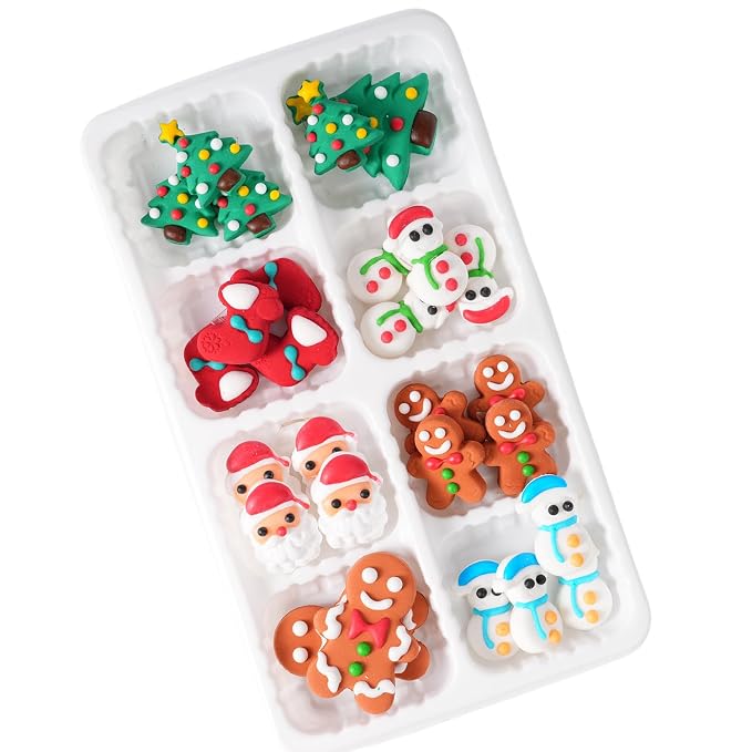 Christmas Icing Decorations 27 Counts Edible Royal Icing Cake Decoration Gingerbread Man Christmas Tree Snowman Santa Claus Xmas Stocking for Holiday Party Cake Topper