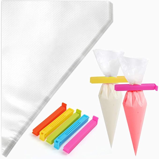 LotFancy 250pcs 12 Inch Piping Bags, Disposable Pastry Bags with 5 Clips, Anti-Burst Icing Piping Bag, Non-Slip Frosting Bags for Cakes and Cookies Decoration