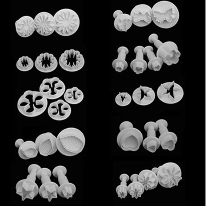33 Piece Fondant Cake Cookie Plunger Cutter Sugarcraft Flower Leaf Butterfly Heart Shape Decorating Mold DIY Tools