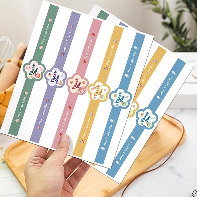 7.9 inch Long Thank You Stickers Small Busines 150 Pcs Cute Flower Shaped Have A Nice Day Self-Adhesive Sealing Baking Labels Handmade Food Tamper-Proof Bakery Sticker for Baked Goods Packaging