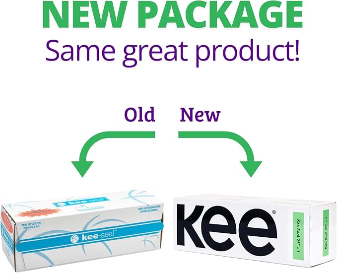 KEE-SEAL Disposable Pastry Bags, Piping Bag with Grip Tight Outer Surface, Smooth-Flow Interior, Easy Tear Perforation, Convenient Dispenser Box, 25-Inch, Clear