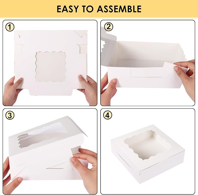 Moretoes 30pcs Bakery Boxes, 8x8x2.5 Cookie Boxes with Window, White Treat Containers for Donuts, Chocolate Strawberries, Pie, Birthday Party, Mother's Day, Weddings