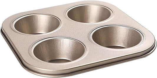 4-Hole Muffin Pan, Bakeware Non-stick Cupcake Baking Pan Mini Pie Pans, Heavy Duty Carbon Steel Muffin Tray Standard Baking Mold Pan for Oven Bakings (COLOR:Gold, 1pc)