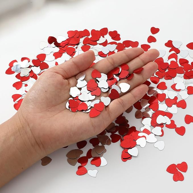 Heart Confetti, Valentines Day Heart Glitter Confetti Decorations, 50g Red Sliver Metallic Foil Sequins Sprinkles Table Decorations for Valentine's Day Wedding Home Birthday Anniversary Party Supplies