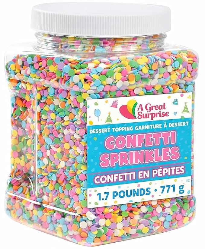 A Great Surprise Spring Sprinkles – 1.7 lb Bulk Pastel Confetti Jimmies – Birthday Cake Sprinkles for Cookies, Cupcakes, Cakes, Ice Cream, Party Desserts & Celebrations