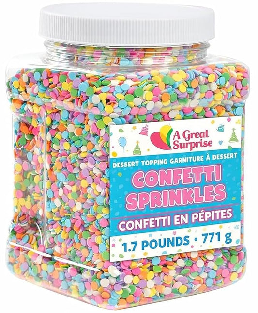 A Great Surprise Spring Sprinkles – 1.7 lb Bulk Pastel Confetti Jimmies – Birthday Cake Sprinkles for Cookies, Cupcakes, Cakes, Ice Cream, Party Desserts & Celebrations