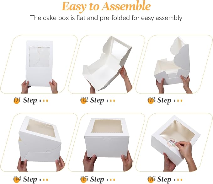 COTOPHER 50pcs 6x6x5 Inch Mini Cake Boxes, 6 Inches Small Bakery Box (25 Boxes & 25 Boards), Bento Cake Containers for Cookies, Cupcake, Desserts, Birthday, Party, Wedding, Valentine's Day
