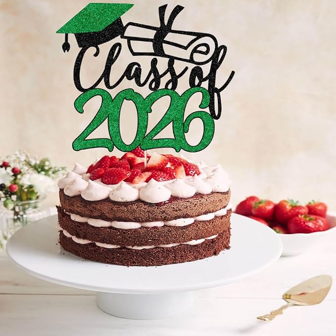 Gold Class of 2026 Congrats Grad Cake Topper Glitter Graduation Party Supplies - High School College Graduates -College Graduate Cake Topper Decorations (Class of 2026 Black green)