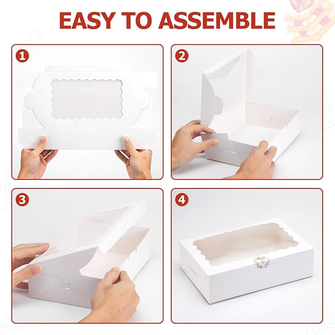 20pcs Cookie Boxes with Window, 9x6x2.5 Inches White Bakery Boxes for Dessert, Treat, Pastry, Donut, Chocolate Covered Strawberry - Baked Goods Packaging for Holiday Gift Giving