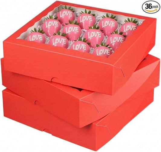 Pie Boxes Red Bakery Boxes with Window (36pcs, 9x9x2.5 Inch) for Christmas: Ideal for Pie, Cookies, Chocolate Covered Strawberries, Breakable Heart & Charcuterie