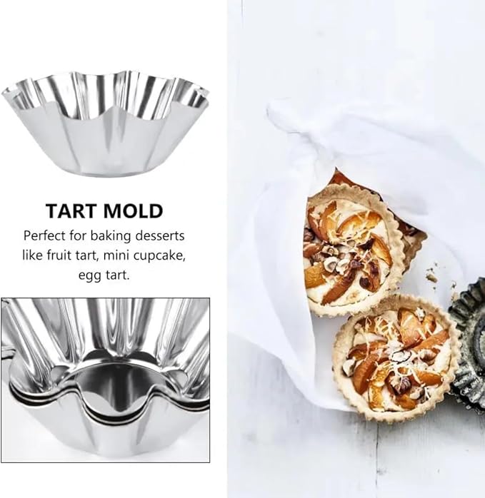 12 Pcs Stainless Steel Tart Pans - Non-Stick Flower Cookie Cutters Mold for Baking - Flower and Round Muffin Cups - Cupcake Mold for Kitchen