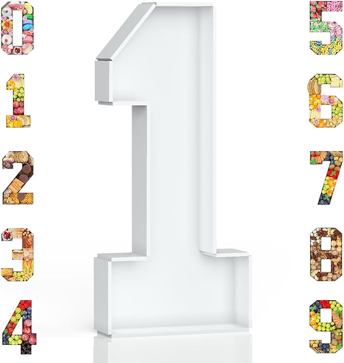 HILAVO Cardboard Number for Charcuterie, 13.7" Cardboard Number 1 Fillable Number for Food Paper Mache Number Boxes for Cupcake Sweet Candy Baby Shower Birthday Anniversary Party Decorations