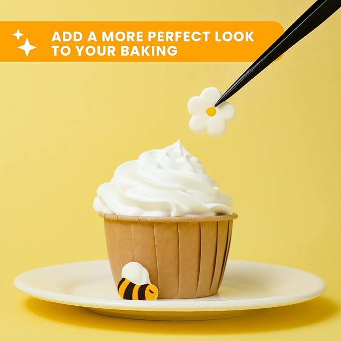 Edible FLower & Bee Cake Decorations, Royal Icing FLower for Cupcake Topper, Edible Bee Sprinkles Sugar for Cakes Cookies Chocolate Macarons Baking Spring Baby Shower Decoration, 39 pcs