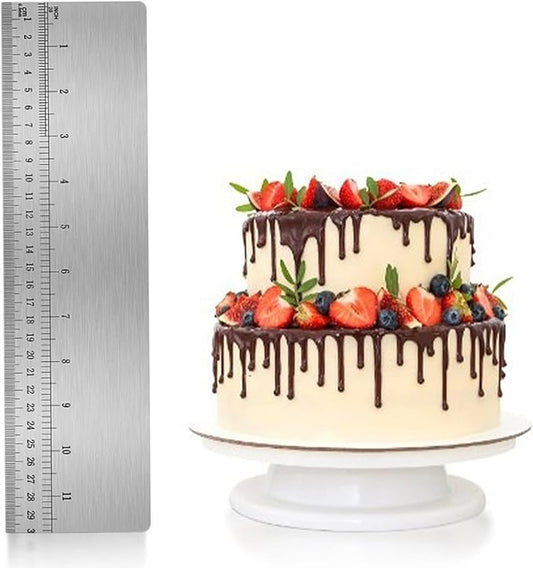 Cake Scraper Smoother with Built-In Scale, Stainless Steel Icing Smoother, 11.81 X 3.15 in, Smooth Edge Cake Comb Alternative for Buttercream Frosting and Cake Decorating