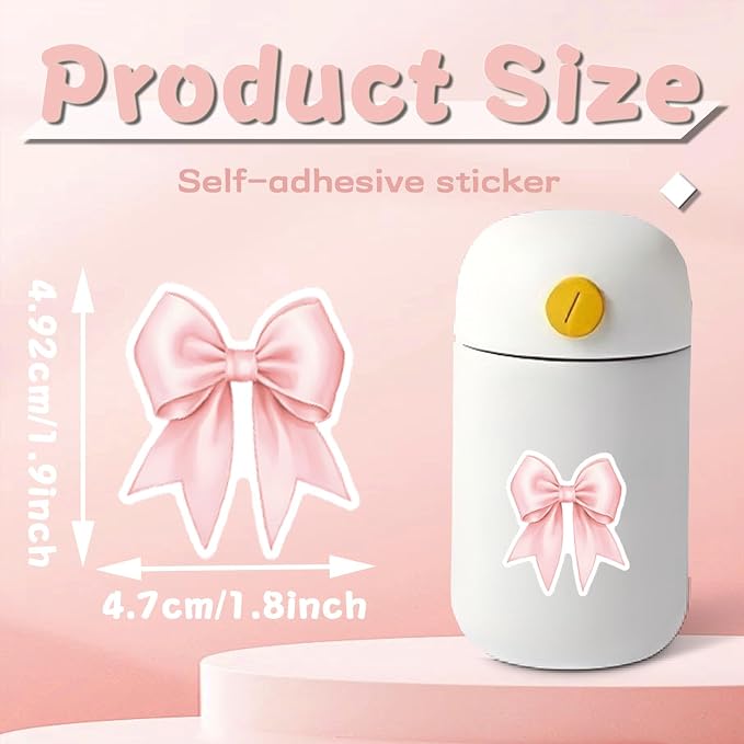 100 Pcs Coquette Bows Stickers Cute Aesthetic Pink Bow Sticker for Adults Women Pink Bows Vinyl Waterproof Stickes for Water Bottles Laptops Phone Luggage Guitar