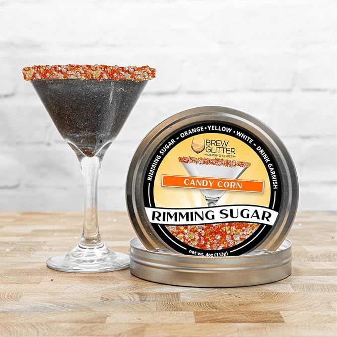 Brew Glitter - Orange, Yellow and White Rimming Sugar (4oz, 1x Bar Tin) Cocktail Garnish for Mixed Drinks & Refreshments