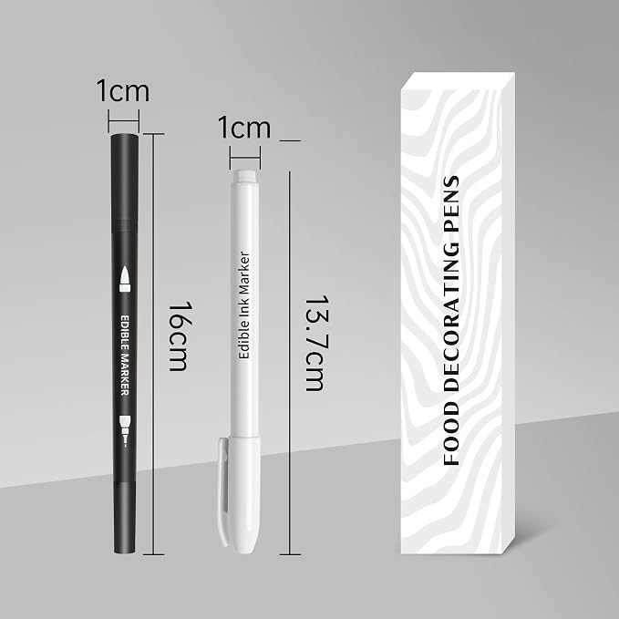 Edible Markers 3Pcs Black & White Food Coloring Pens – Double-Sided Fine & Thick Tips Edible Food Pens for Cookie Decorating, Fondant, Cakes, Desserts, Easter Eggs