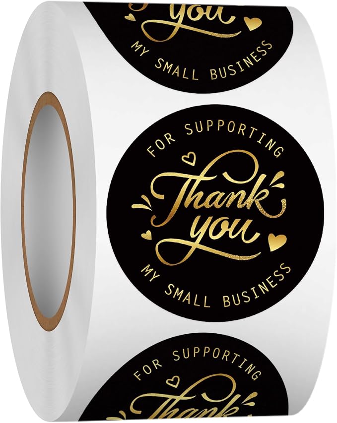 Heyfibro 500 PCS 1.5 Inch Thank You for Supporting My Small Business Stickers for Packing, Parties, Bags, Boxes(Black)