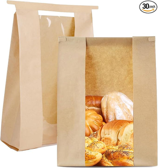 30 Pack Bread Bags for Homemade Bread Sourdough Bread Bags with Tin Strip Large Bakery Bags with Window Paper Bread bags