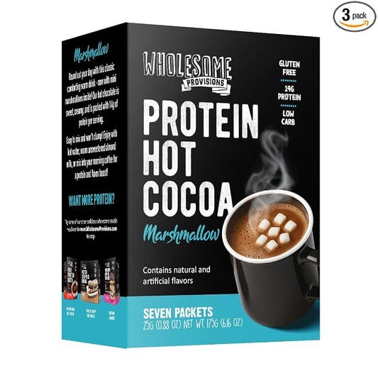 Protein Hot Chocolate, Keto Hot Chocolate Mix, Low Carb Hot Cocoa, 15g Protein, 2g Net Carbs, Low in Sugar, Instant Hot Coco, 7 Individual Macro-Controlled Packages (Marshmallow, 3 Pack)