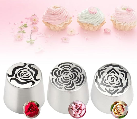 3/6pcs Extra Large Russian Piping Flower Nozzles, Stainless Steel Rose Floral Piping Nozzles for Cake Decorating Icing, Flower Frosting Nozzles Icing Tips for Frosting, Cookies, Desserts Baking (3, A)