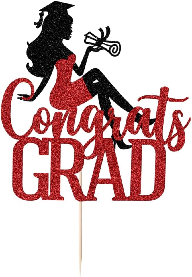Congrats Grad Cake Topper,2026 Girl Graduation Cake Topper, Congrats Grad Decorations,2026 High School/College/Senior Graduation Party Decorations Supplies (Black red)