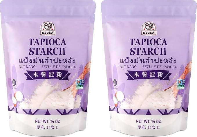 52USA Tapioca Starch, 2 Pack (28oz Total) | Tapioca Flour from Cassava Root | Gluten Free Flour Substitute | Vegan, Kosher, Non-GMO | Thickener for Baking, Cooking, Soups & Bubble Tea