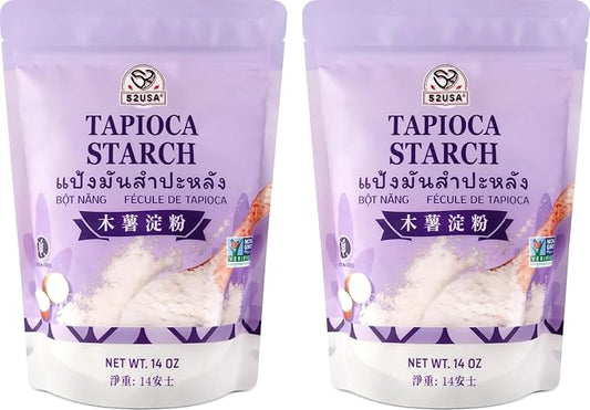 52USA Tapioca Starch, 2 Pack (28oz Total) | Tapioca Flour from Cassava Root | Gluten Free Flour Substitute | Vegan, Kosher, Non-GMO | Thickener for Baking, Cooking, Soups & Bubble Tea
