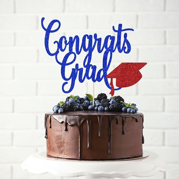 Congrats Grad Cake Topper,2026 Graduation Cake Topper, Congrats Grad Decorations,2026 High School/College/Senior Graduation Party Decorations Supplies. (Congrats Grad Dark blue red)