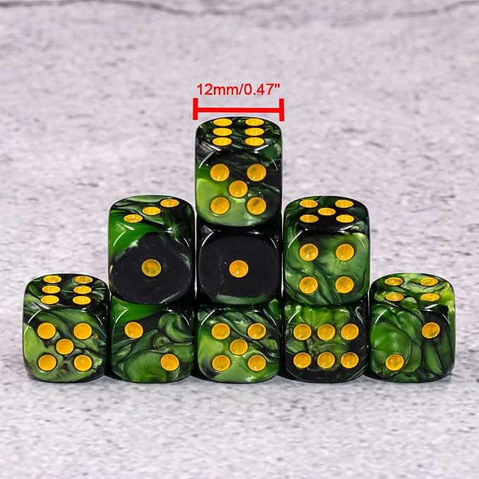 36 of Pack 12MM 6 Sided MINI Dice Set,Two Colours D6 Game Dice Set, 6 Sided Standard Dices for Yahtzee, Bunco or Teaching Math,with Portable Plastic Box(Grass Green+Black)