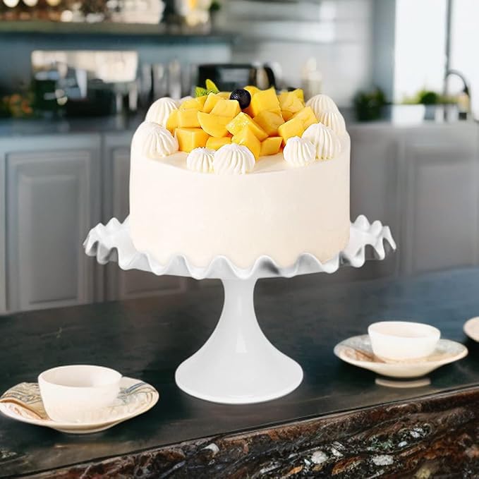 12-Inch Porcelain Round Cake Stand - White Dessert Stand for Wedding, Birthday Party