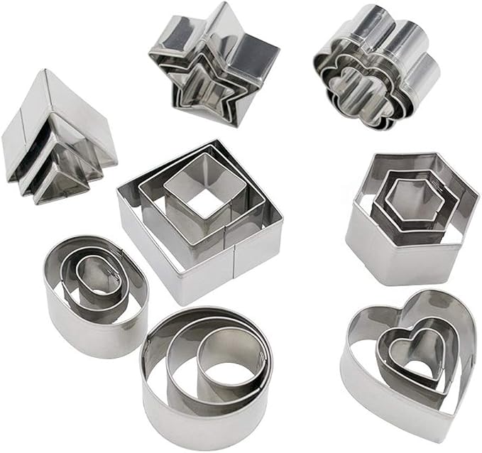 24-Piece Stainless Steel Mini Geometric Shaped Cookie Biscuit Cutter Set Hexagon Square Heart Triangle Round Flower Star Baking Metal Molds to Cut Out Pastries,Dough,Pie Crust,Fruit,Fondant