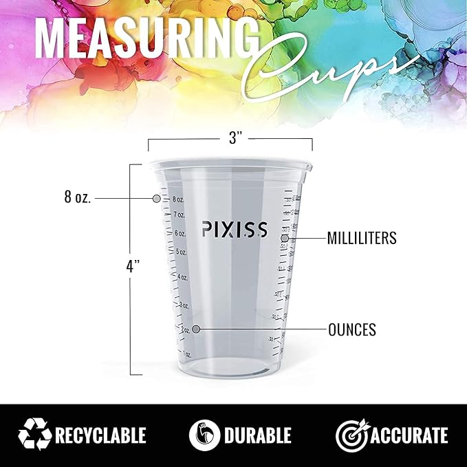 Pixiss Premium Resin Mixer, Handheld Rechargeable Epoxy Mixer Pro Grade, Stirrer for Resin, DIY Crafts Tumbler, Silicone Mixing - Includes 20 Cups, Bundle C (Medium)