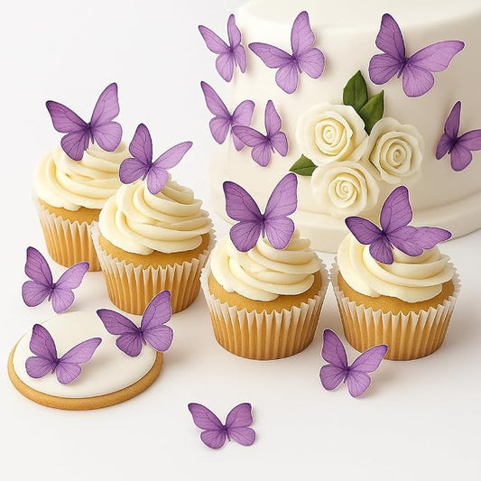 Confect Edible Wafer Paper Butterflies Set of 56 – Colorful Purple Butterfly Cake Decorations, Cupcake Toppers for Birthday, Wedding, Party – Edible Butterfly Toppers