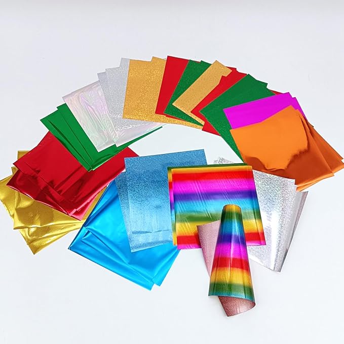 102 Sheets 17 Colors Holographic Heat Transfer Craft Foil Film - Reactive Foil Transfer for Handmade Craft Accessories