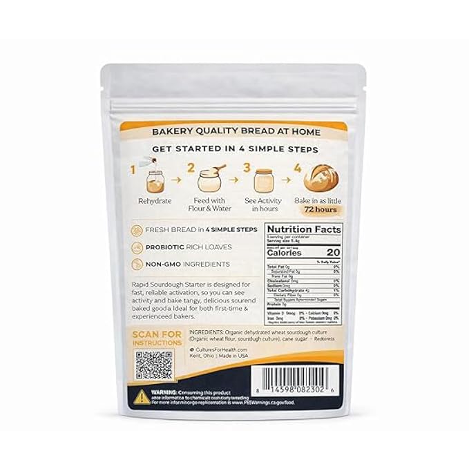 Cultures for Health Rapid Sourdough Starter - Bake Artisan Sourdough Bread in 72 Hours - Dehydrated Live Culture for Homemade Bread, Pizza Dough, Baking, & Pancakes - Beginner Friendly Starter Culture