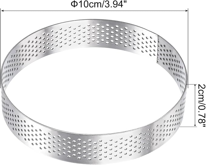 uxcell Stainless Steel Small Cake Rings, Perforated Cake Mousse Ring Kitchen Baking Heat-Resistant 3.9" Diameter, 0.8" Height,for Cake Dessert Biscuit Chocolate, Silver