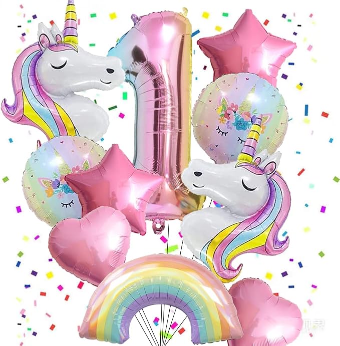 Unicorn Balloons Unicorn Birthday Party Decorations for Girls Foil Balloons Set Macaron and Rainbow Balloon Wedding Baby Shower Party Supplie (number 1)