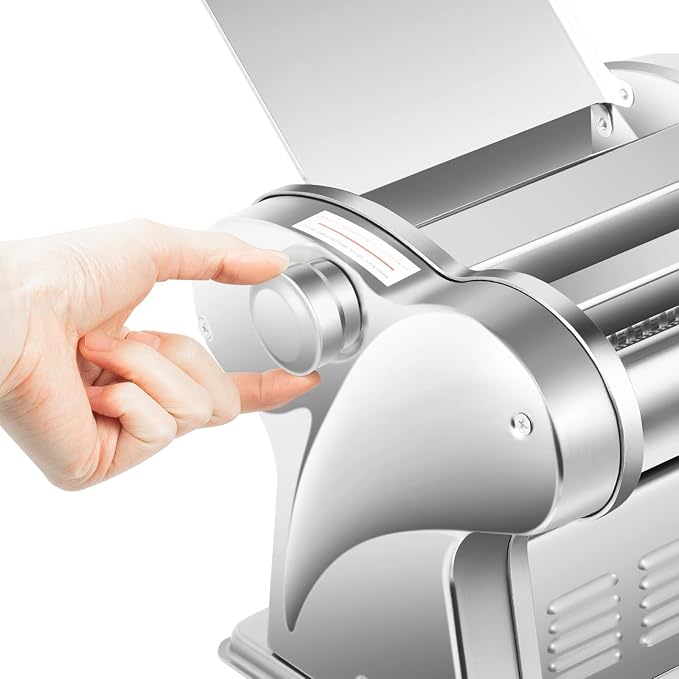 Electric Pasta Maker, Commercial Dough Sheeter, 410 Stainless Steel 135w 8 Gears Adjustment Automatic Noodle Pancakes Double Cutter Making Machine W/Foldable Dough Plate For Home User