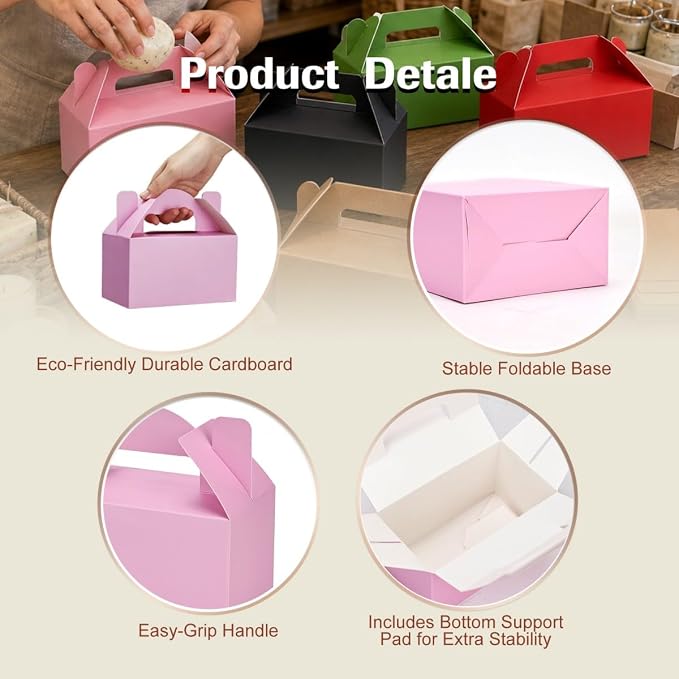 Aosric Small Pink Gable Boxes 3.5 x 3.5 x 6.3 In, 30 Pack | Premium Cardstock Party Favor Boxes with Handles for Baby Shower, Birthday, Bridal Shower, Candy, Cookies & Party Gifts