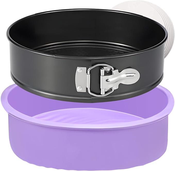 Springform Pan 9 Inch Nonstick Cheesecake Pan with Protector, Leakproof Spring Form Pan for Cheesecake, Round Cheese Cake Pans for Baking, 9 Inch Springform Cake Pan with 50Pcs Parchment Paper