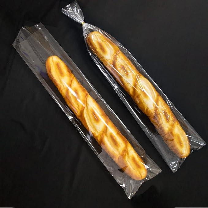6 x 28 Inch French Bread Bags, 100 Clear Plastic Baugette Long Bags With Free Twist Ties - Mirco Perforated, Thickened, Freezer Safe, Disposable