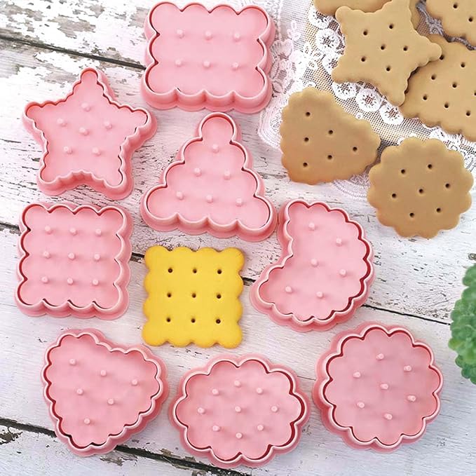 Mini Round Cookie Cutters, 8pcs 3d Classic Raised Design Cookie Stamps, Triangle, Rectangle, Square, Heart, Star, Oval, Mini Pie Cookie Molds, Circle Cookie Cutter Set for DIY Baking (Classic)