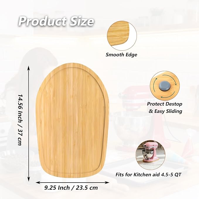 Bamboo Mixer Slider Compatible with KitchenAid 4.5-5 Qt Tilt-Head Stand Mixer, Appliance Sliding Mat Accessories for Kitchen Aid, Countertop Moving Tray Attachments Fits for KitchenAid Artisan