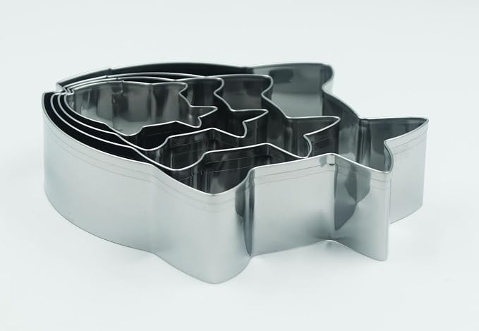 Fish Cookie Cutters Set, 4 PCS Set Fish Shaped Stainless Steel Molds for Cookies,Biscuit,Vegetable,Fruit,Baking Pastries Doughs
